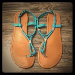 Turquoise and Silver Flat Sandals